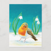Red Robin Bird (Erithacus rubecula) & Snowdrops Briefkaart (Voorkant)