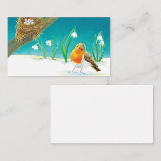 Red Robin Bird (Erithacus rubecula) & Snowdrops Notitiekaartje (Voorkant / Achterkant)