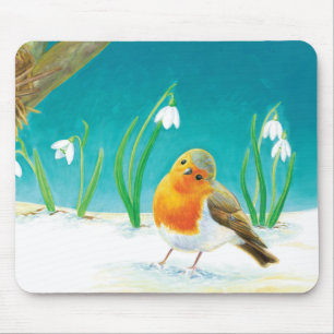 Red Robin Bird Illustration Muismat