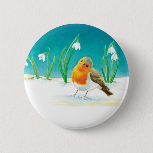 Red Robin Bird Illustration Ronde Button 5,7 Cm (Voorkant)