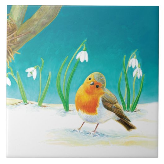 Red Robin Bird Illustration Tegeltje (Voorkant)