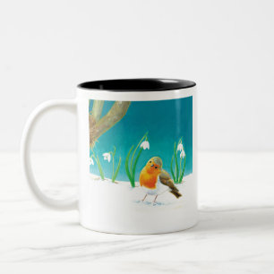 Red Robin Bird Illustration Tweekleurige Koffiemok
