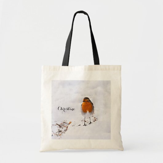 Red robin bird sneeuwnaam script tote bag (Voorkant)