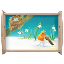 Red Robin Bird & Snowdrops Illustratie Dienblad