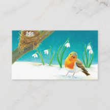 Red Robin Bird & Snowdrops Illustratie