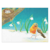 Red Robin Bird & Snowdrops Illustratie Tafelkleed (Voorkant (Horizontaal))