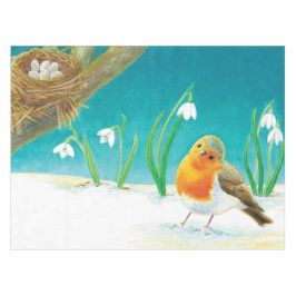 Red Robin Bird & Snowdrops Illustratie Tafelkleed