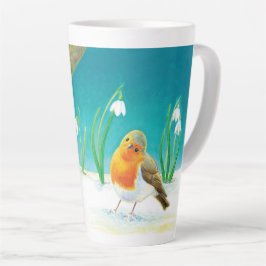 Red Robin Bird & Spring Snowdrops Illustratie Latte Mok