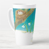 Red Robin Bird & Spring Snowdrops Illustratie Latte Mok (Linkerhoek)