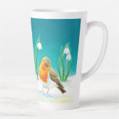 Red Robin Bird & Spring Snowdrops Illustratie Latte Mok (Rechts)