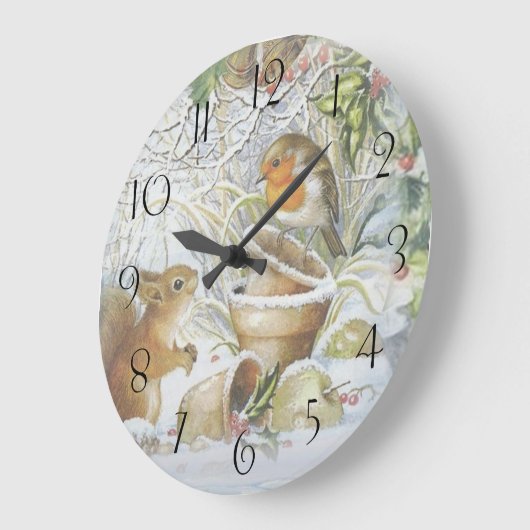 Red Robin Bird Squirrel Winter Kerstmis Grote Klok (Hoek)