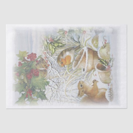 Red Robin Bird Squirrel Winter Kerstmis Tissuepapier (Voorkant)