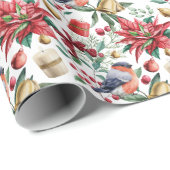 Red Robin Bird Waterverf Winter Kerstmis Cadeaupapier (Rol Hoek)