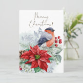 Red Robin Bird Waterverf Winter Kerstmis Feestdagenkaart (Staand voorkant)