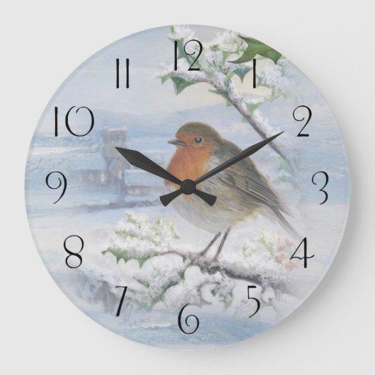 Red Robin Bird Winter Kerstmis Grote Klok (Voorkant)
