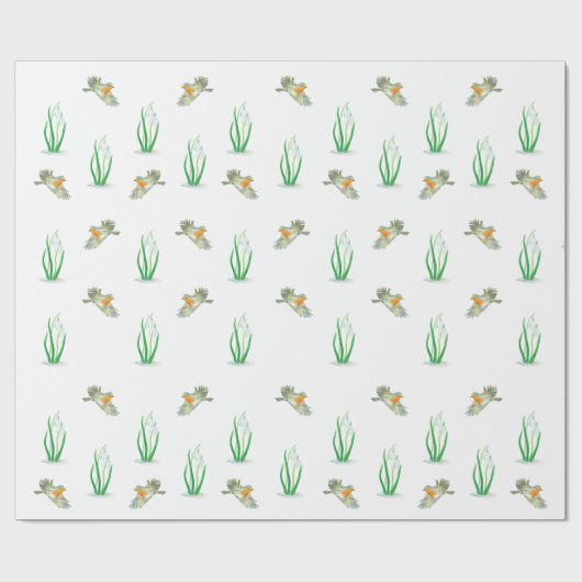 Red Robin Birds and Snowdrops, Galanthus nivalis Cadeaupapier (Vlak)