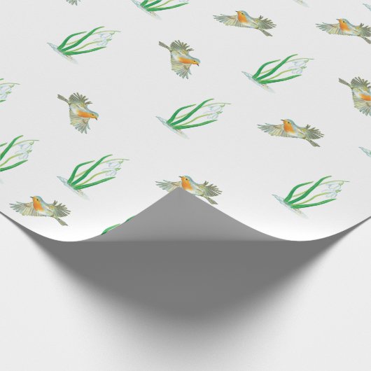 Red Robin Birds and Snowdrops, Galanthus nivalis Cadeaupapier (Hoek)