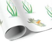 Red Robin Birds and Snowdrops, Galanthus nivalis Cadeaupapier (Rol Hoek)