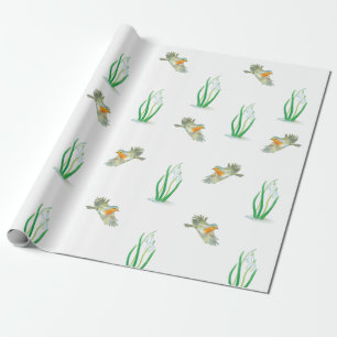 Red Robin Birds en Snowdrops Spring Patroon Cadeaupapier