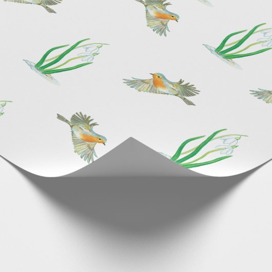 Red Robin Birds en Snowdrops Spring Patroon Cadeaupapier (Hoek)