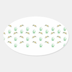 Red Robin Birds en Snowdrops Spring Patroon Ovale Sticker