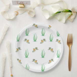 Red Robin Birds & Snowdrops Playful Spring Pattern Papieren Bordje