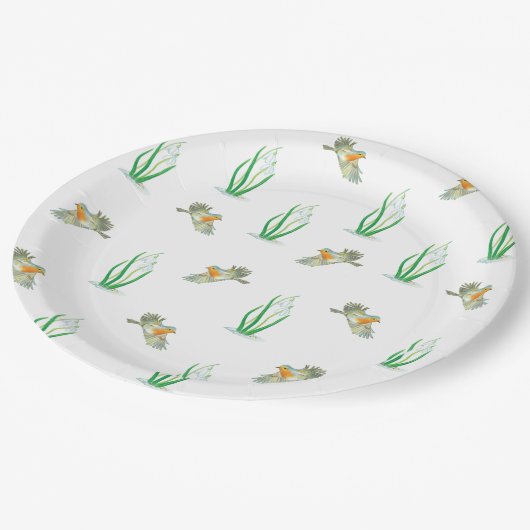 Red Robin Birds & Snowdrops Playful Spring Pattern Papieren Bordje (Gekanteld)