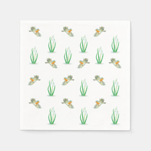 Red Robin Birds & Snowdrops Playful Spring Pattern Servet