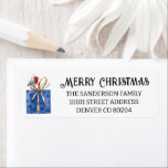 Red Robin Christmas Matching Retour-adreslabel Etiket<br><div class="desc">Blauw verpakt pakket, nieuwsgierige rode roodborstje en elegante kalligrafie Vrolijk kerstfeest versieren deze schattige bijpassende retour adreslabels. Wijzig tekst en begroeting om deze van u te maken met behulp van de verstrekte Sjabloon. Als je meer ruimte nodig hebt, gebruik dan kleine letters. Een minimale aankoop van vijf vellen van 30...</div>