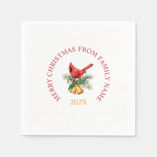 Red Robin en Gold kerstballen op wit en groen Servet (Voorkant)