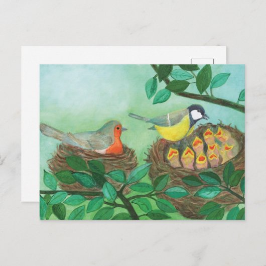 Red Robin en Great Tit Bird Nesting Feestdagenkaart (Voorkant / Achterkant)