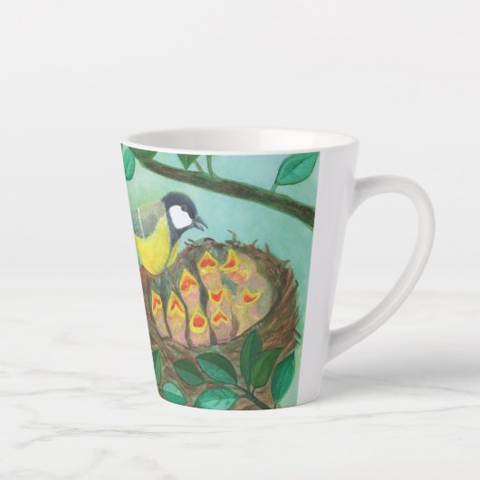 Red Robin en Great Tit Bird Nesting Latte Mok (Rechts)