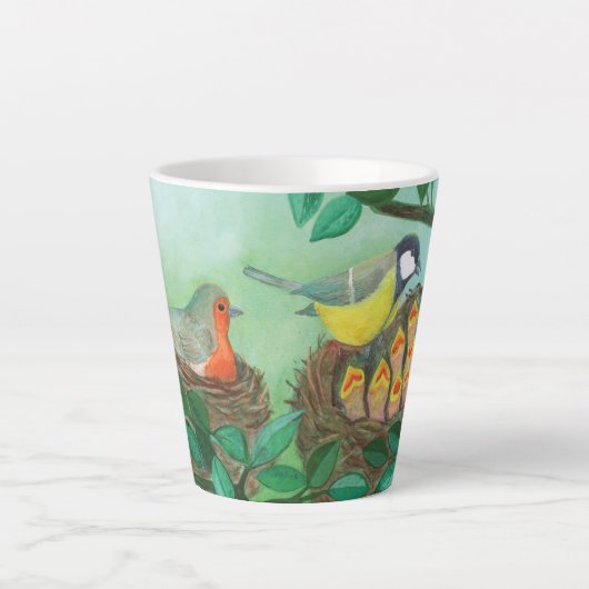 Red Robin en Great Tit Bird Nesting Latte Mok (Voorkant)