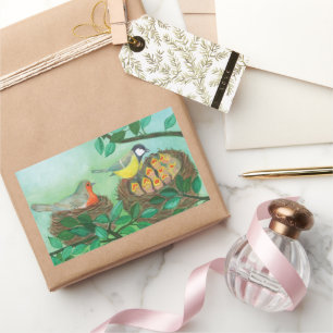 Red Robin en Great Tit Bird Nesting Rechthoekige Sticker