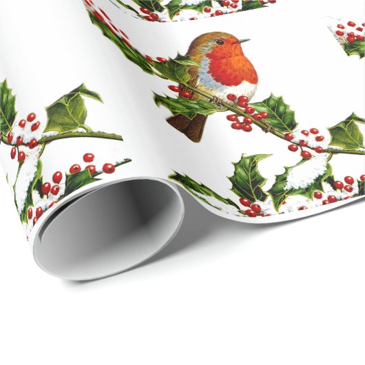 Red Robin en Holly bessen verpakkingspapier Cadeaupapier (Rol Hoek)