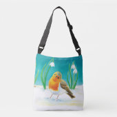 Red Robin (Erithacus rubecula) & Spring Snowdrops Crossbody Tas (Voorkant)