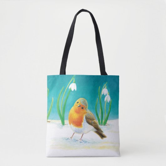 Red Robin (Erithacus rubecula) & White Snowdrops Tote Bag (Voorkant)