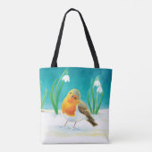 Red Robin (Erithacus rubecula) & White Snowdrops Tote Bag (Achterkant)