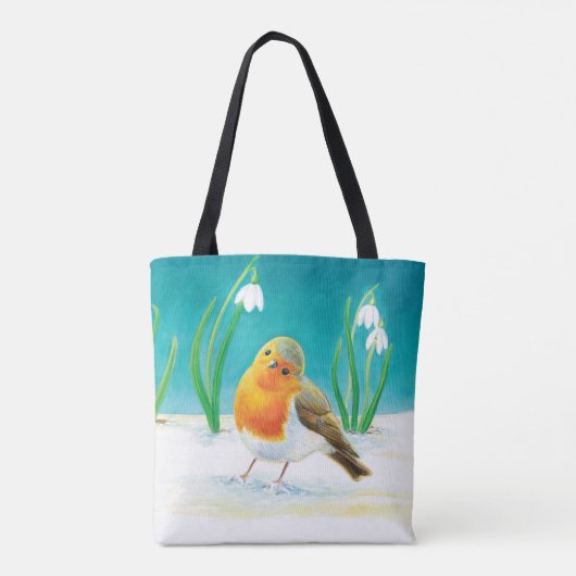 Red Robin (Erithacus rubecula) & White Snowdrops Tote Bag (Achterkant)