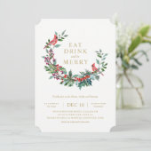 Red Robin Holiday Wreath Party Invitation Kaart (Staand voorkant)