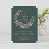 Red Robin Holiday Wreath Party Uitnodiging (Staand voorkant)