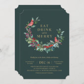 Red Robin Holiday Wreath Party Uitnodiging (Voorkant / Achterkant)