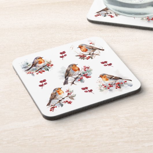 Red Robin Holly Christmas Bier Onderzetter (Linkerzijde)