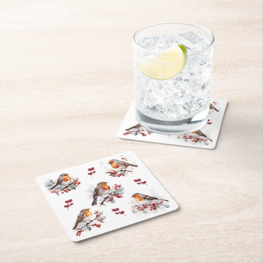 Red Robin Holly Christmas Kartonnen Onderzetters (Insitu)