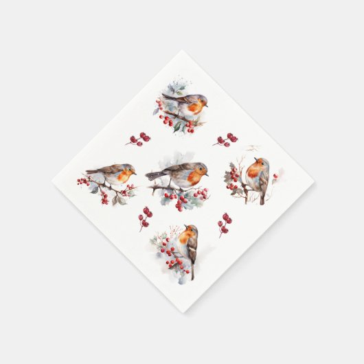 Red Robin Holly Christmas Servet (Hoek)