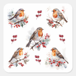 Red Robin Holly Christmas Vierkante Sticker