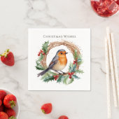 Red Robin Holly Krans Kerstmis Servet (Insitu)