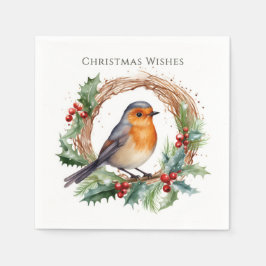 Red Robin Holly Krans Kerstmis Servet