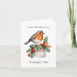 Red Robin Holly Mom Verjaardag Opgevouwen Wenskaar Kaart