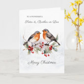 Red Robin Holly Sister zwager Kerstmis Kaart (Gele Bloem)